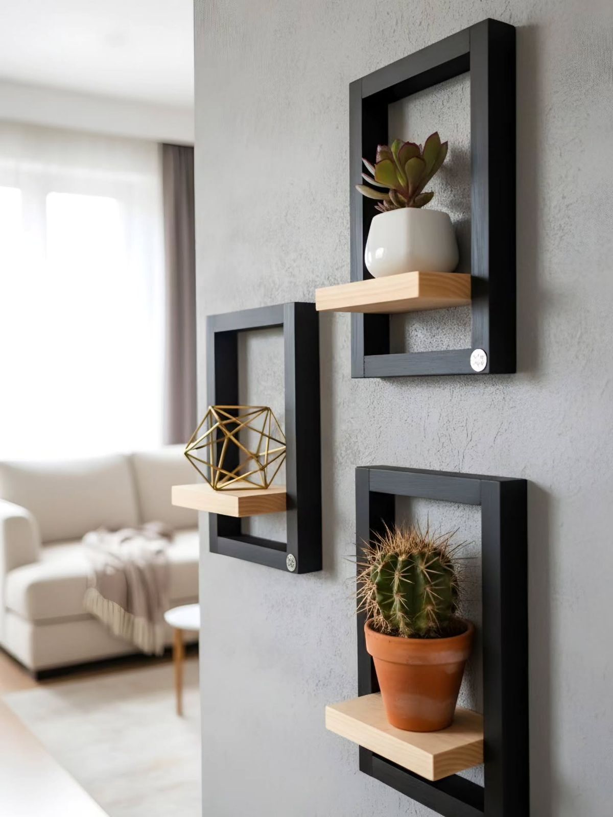 Shelf, Rustic Brown Wood with Black Metal Frame