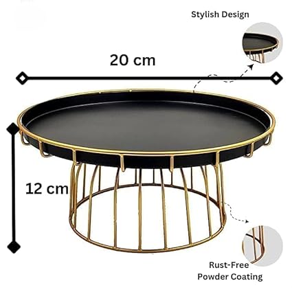 Modern Round Cake Stand, Black & Gold,