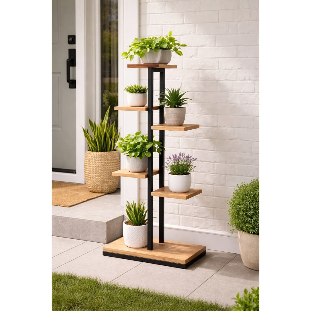 Shelf, Rustic Brown Wood with Black Metal Frame