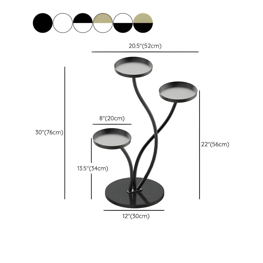 Elegant Round Metal Plant Stand with 3 Shelves and Stone Base