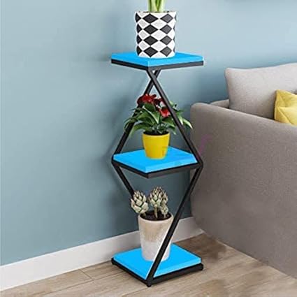 Modern 3-Tier Plant Stand, Black Metal Frame with White Shelves, Display Platforms