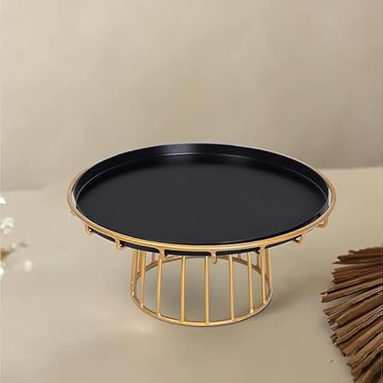Modern Round Cake Stand, Black & Gold,