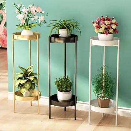 Metal Floor Flower Stands (Gold-Black-White) pack of 3