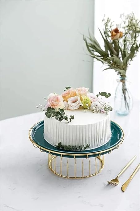 Modern Round Cake Stand, Black & Gold,