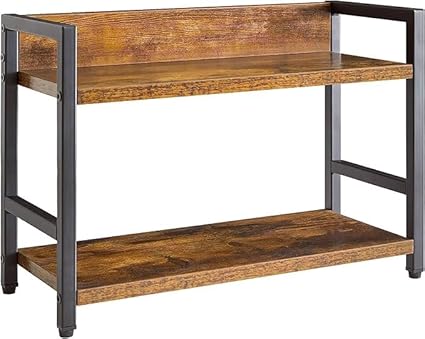 2-Tier Industrial Storage Shelf, Rustic Brown Wood with Black Metal Frame
