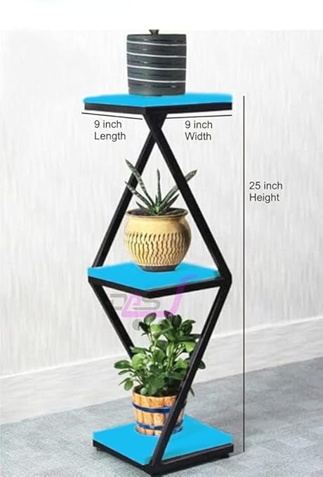 Modern 3-Tier Plant Stand, Black Metal Frame with White Shelves, Display Platforms