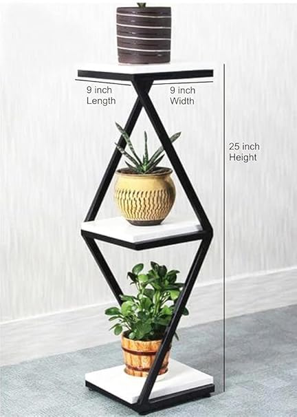Modern 3-Tier Plant Stand, Black Metal Frame with White Shelves, Display Platforms