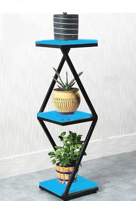 Modern 3-Tier Plant Stand, Black Metal Frame with White Shelves, Display Platforms