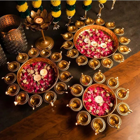 Metal Diya Urli Home,Office Table Decor Diwali Decoration Items for Home Set of 3