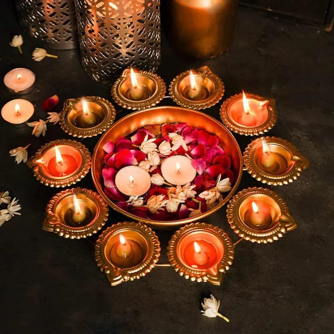 Metal Diya Urli Home,Office Table Decor Diwali Decoration Items for Home Set of 3