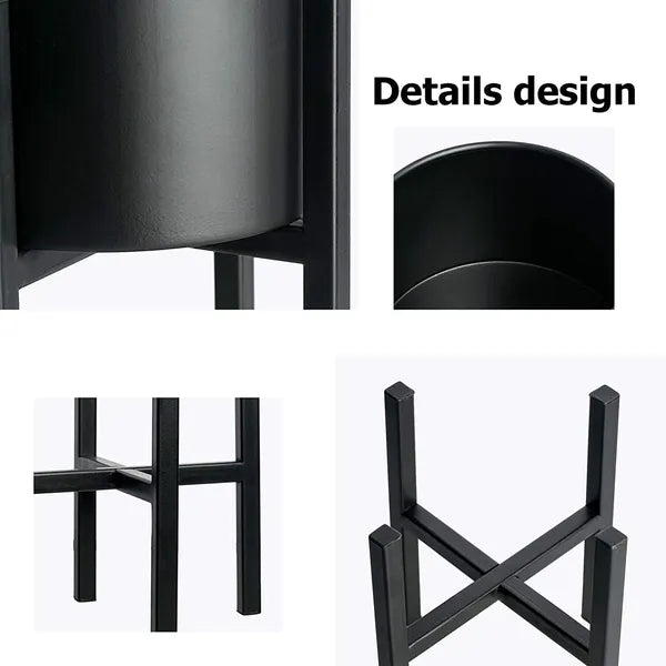 Black metal floor-standing plant stand with a black pot
