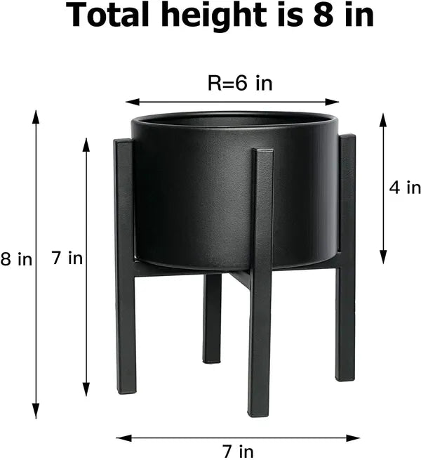Black metal floor-standing plant stand with a black pot