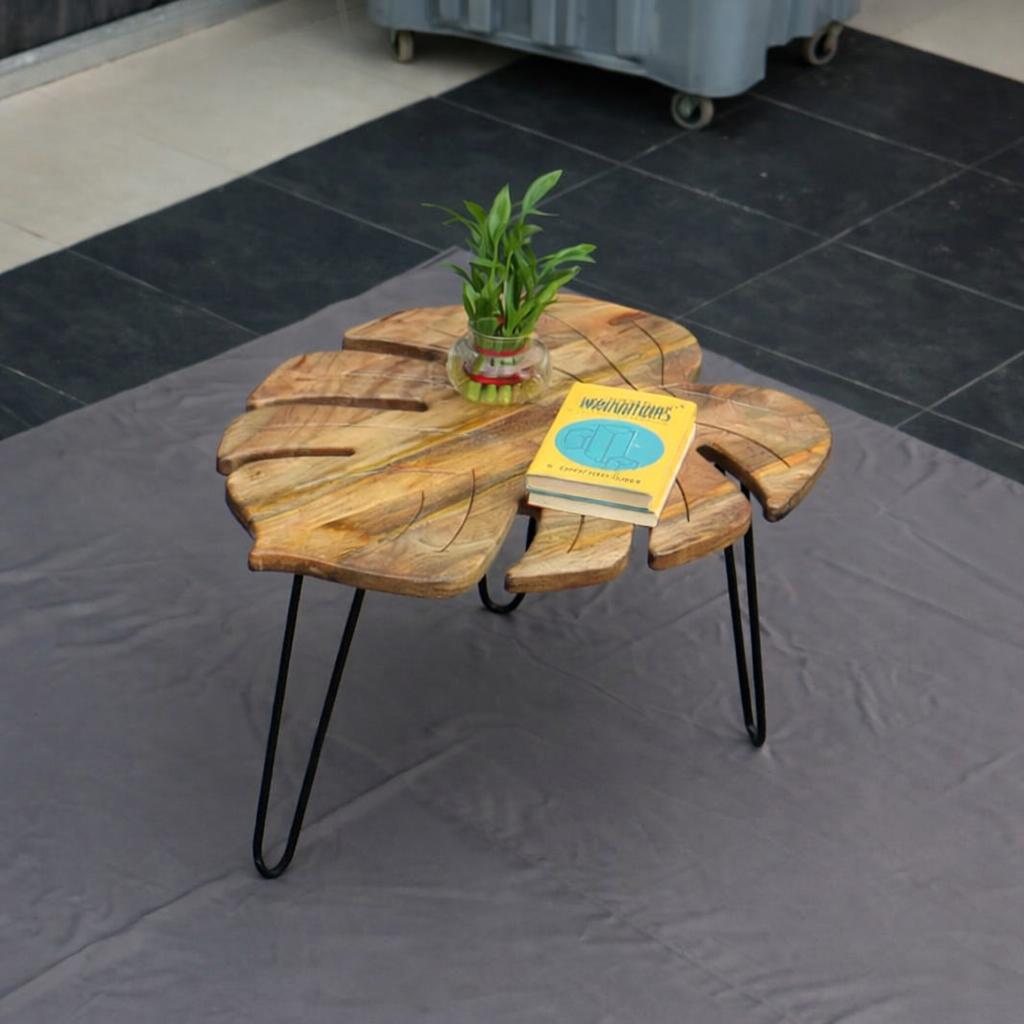 Leaf Shape Wooden Coffee Table | Modern Hairpin Legs