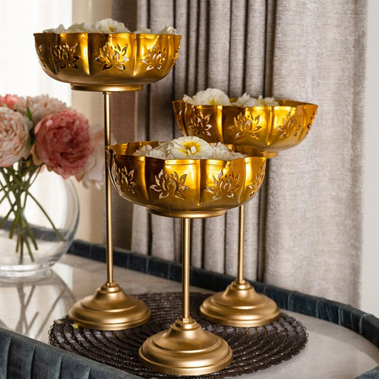 Metal Diya Urli Home,Office Table Decor Diwali Decoration Items for Home Set of 3