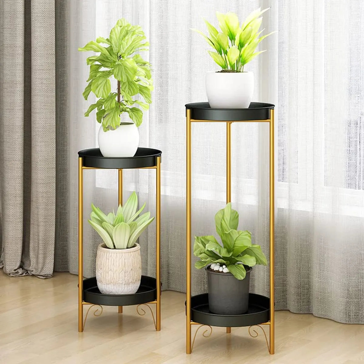 Gold 2-Tier Plant Stand Table, Metal Corner Display Vase Stand