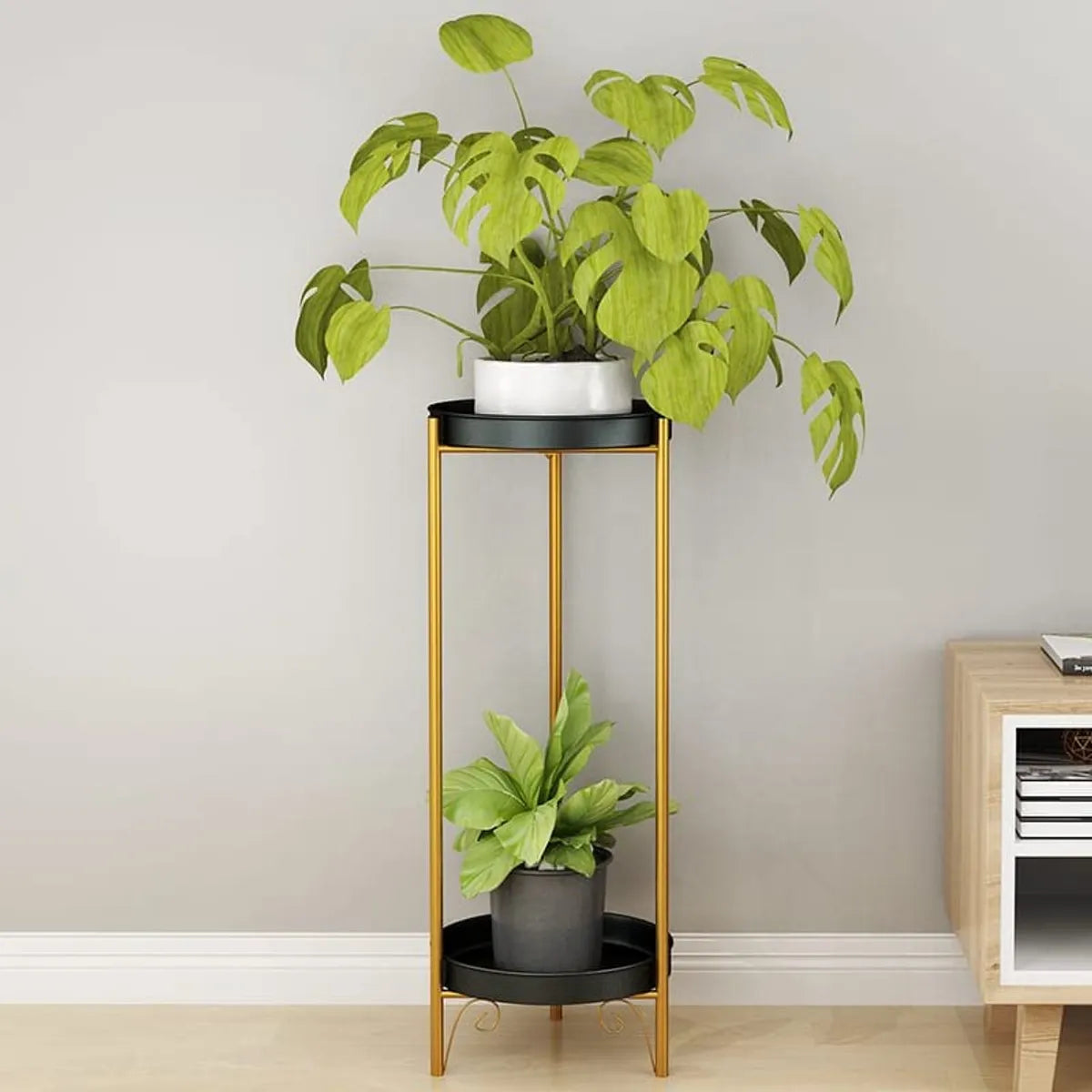 Gold 2-Tier Plant Stand Table, Metal Corner Display Vase Stand