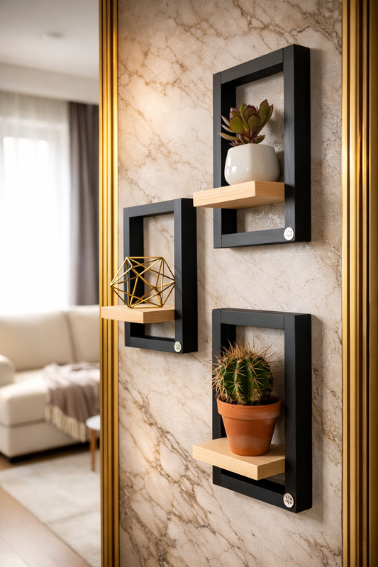 Shelf, Rustic Brown Wood with Black Metal Frame