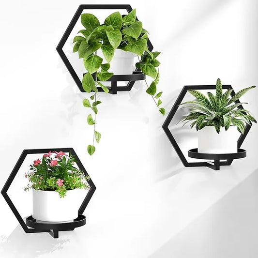 Black metal floor-standing plant stand with a black pot set of 3