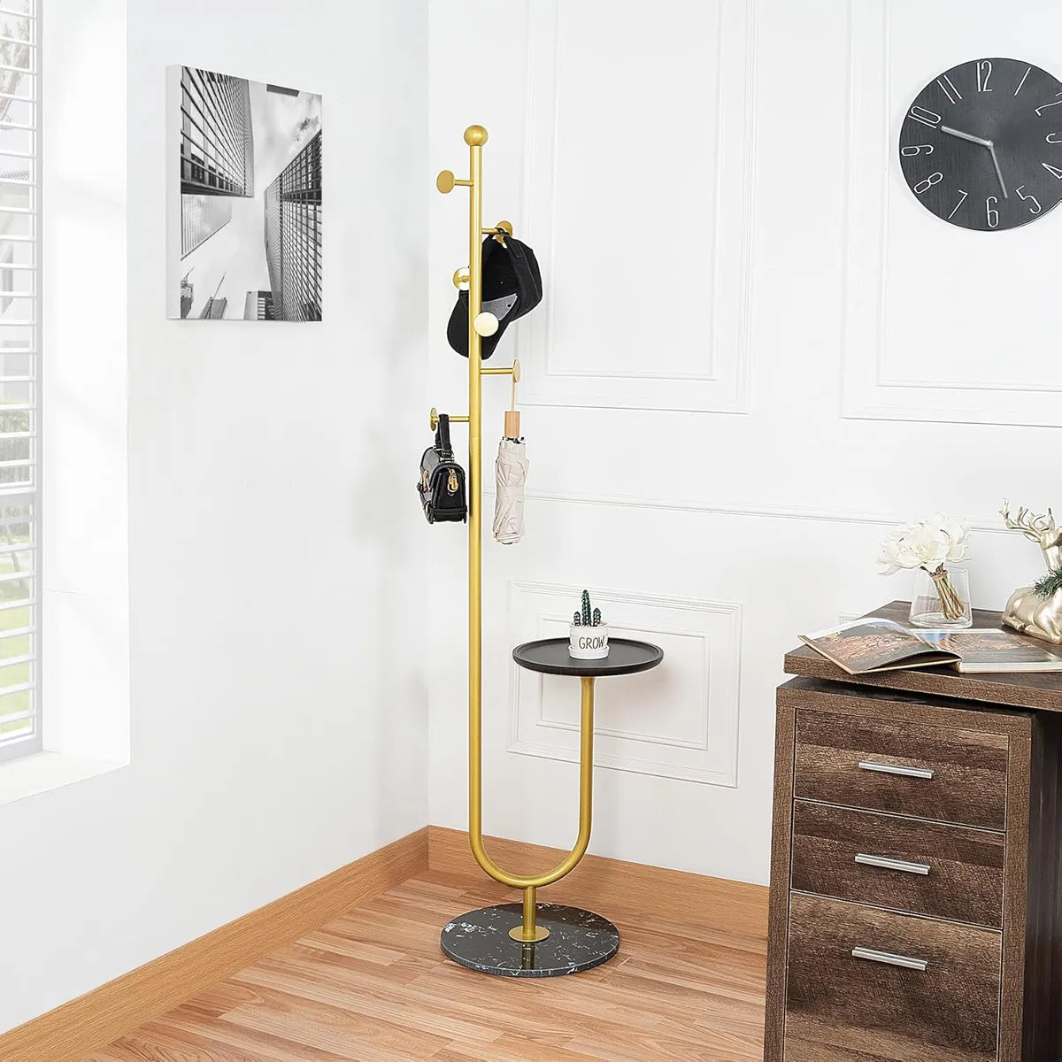 Westons Craft 6 Hooks, Heavy Duty Marble Base Corner Coat Stand