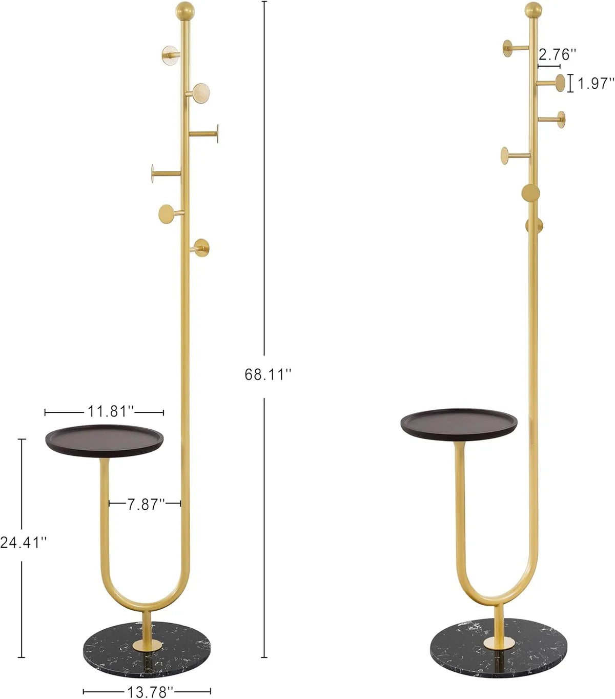 Westons Craft 6 Hooks, Heavy Duty Marble Base Corner Coat Stand