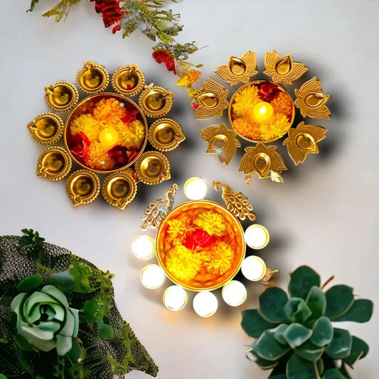 Metal Diya Urli Home,Office Table Decor Diwali Decoration Items for Home Set of 3